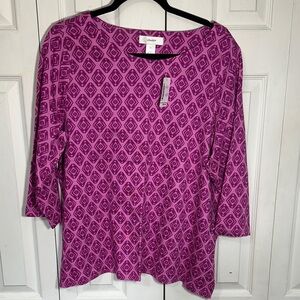 CJ Banks Vibrant Purple Patterned Blouse